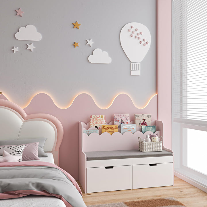 [en.casa] Kinder Sitzbank mit Bücherregal Vestnes Kinderbank mit 2 Schubladen Kinderregal mit 2 Fäch