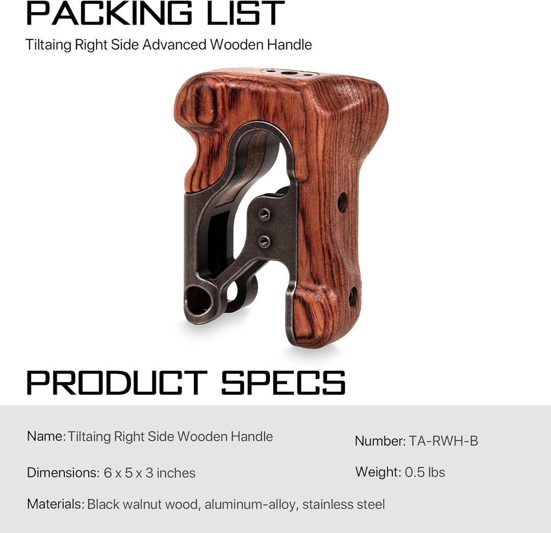 Tilta TA-RWH-B Holzgriff rechts tragbar für Sony A7S3 A7 GH5 5D BMPCC6K Kamerakäfig - Schwarz