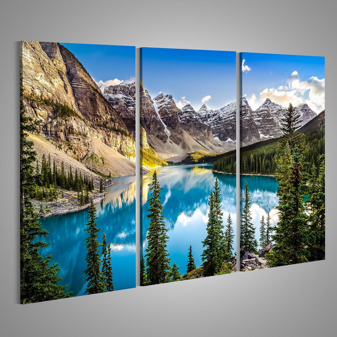 islandburner Bild auf Leinwand Landschaftssonnenuntergangansicht von Morain See und von Gebirgszug,