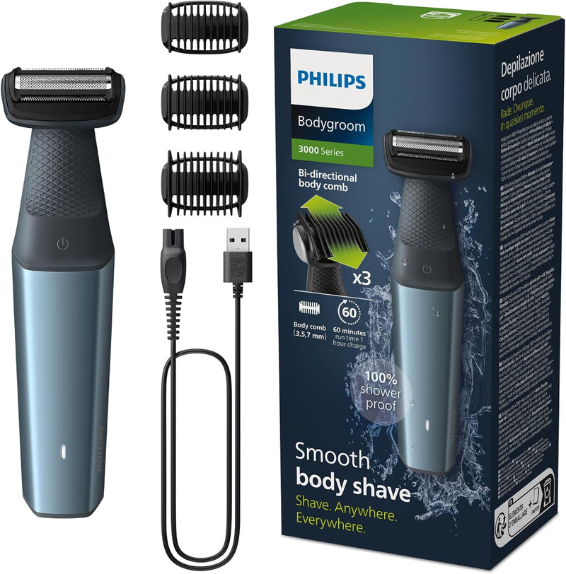 Philips Bodygroom Series 3000, wasserfester Trimmer für Intimbereich und Körper, gründliche und ange