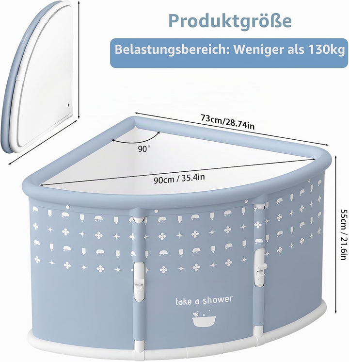 Faltbare Badewanne für Erwachsene und Kinder, 55 x 73 x 90 cm Fächerförmige faltbare Badewanne, plat