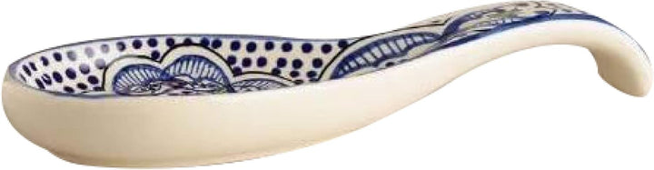 Löffelablage aus Keramik, handgefertigt, Blau / Weiss
