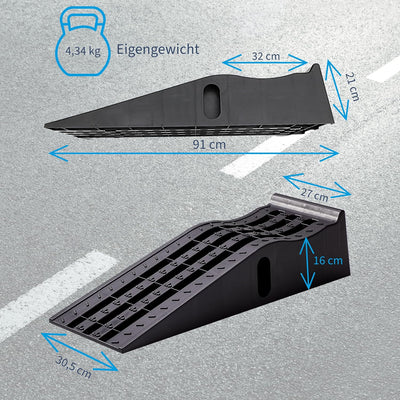 Cartrend 10639 PKW Auffahrrampen-Set 3 Tonnen, bis 235 mm, Hebebühne, Kunststoff KFZ Rampe, mit Über