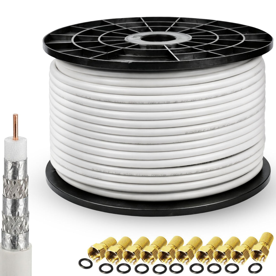 Premium X Deluxe PRO Koaxial Kabel 5-Fach geschirmt, reines Kupfer 100 Meter SAT Antennenkabel + 10