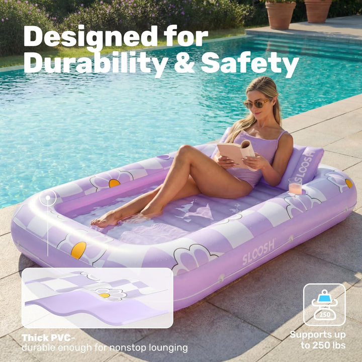SLOOSH Aufblasbare Tanning Pool, 70" x 46" Grosse aufblasbarer Luftmatratze für Erwachsene mit Kisse