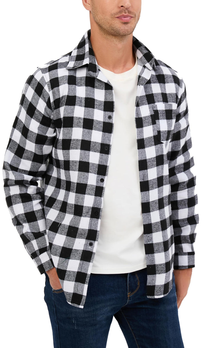 Yukiuiny Herren Holzfällerhemd 100% Baumwolle Langarm Kariertes Hemd Casual Button Down Flanell Frei