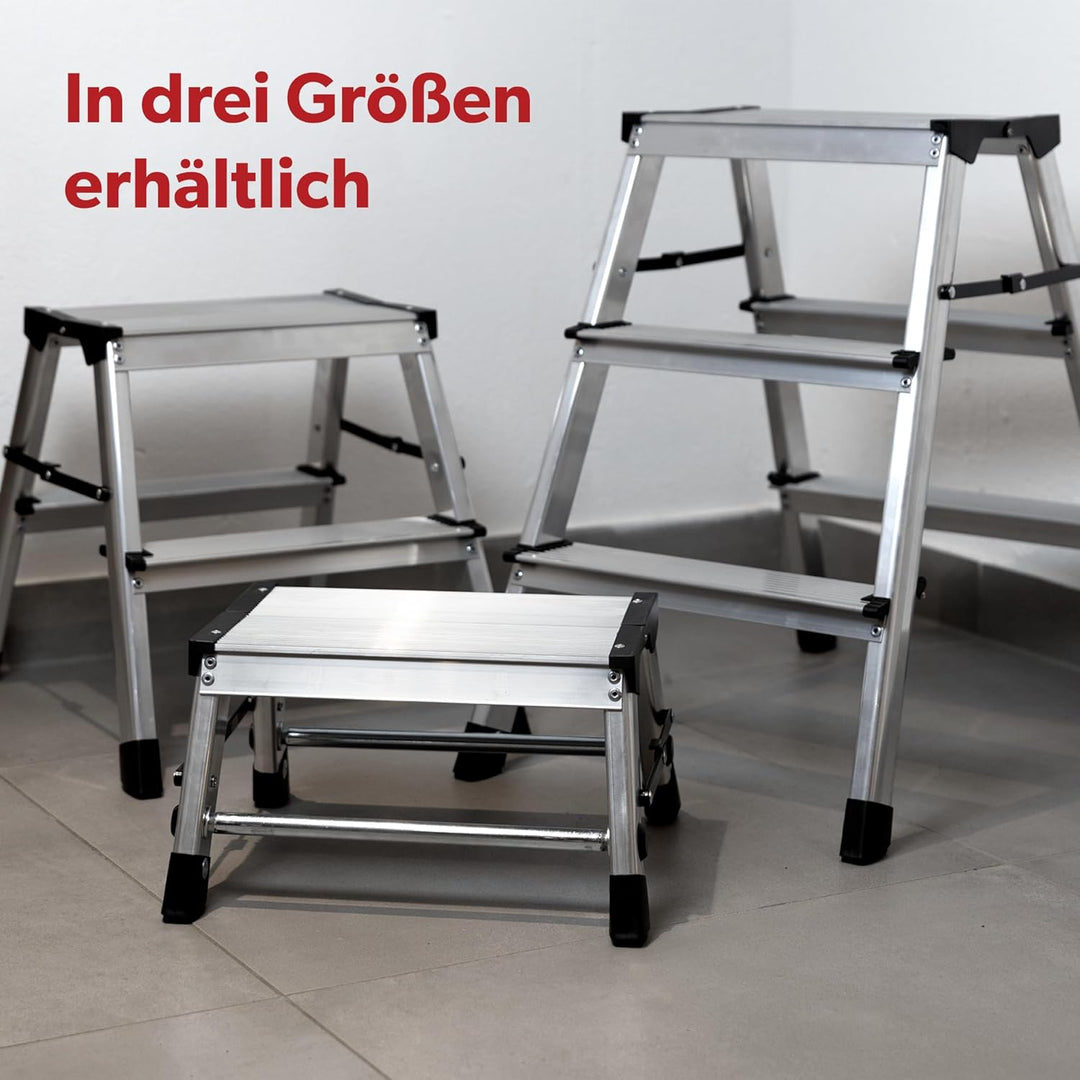siwitec Trittleiter 2 x 3 Stufen, Alu Klapptritt, leichte Aluminium Leiter beidseitig begehbar, Haus