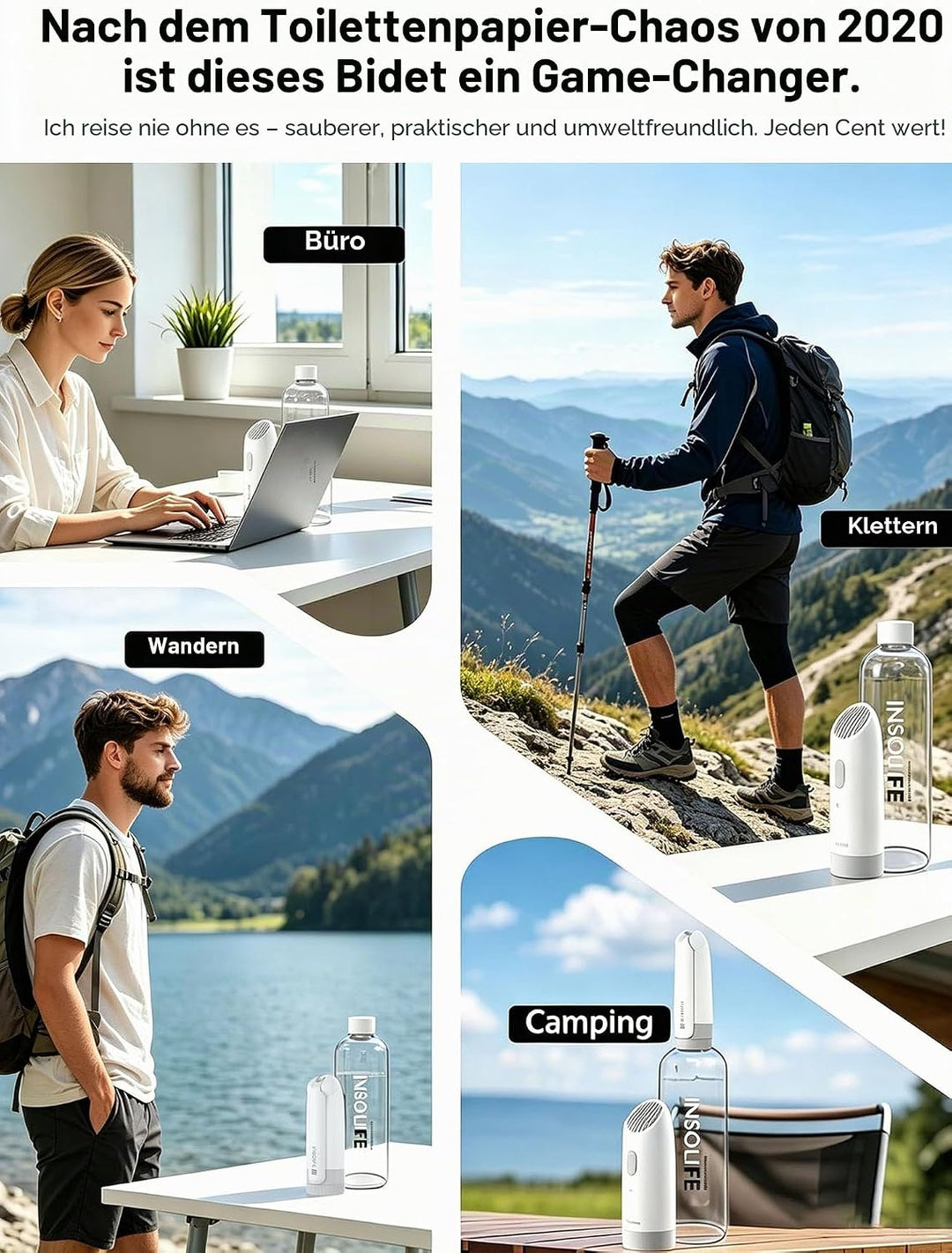 Insolife Tragbares Bidet der 3. Generation, Hochdruck-Reise-Bidet, elektrisch, für Männer und Frauen