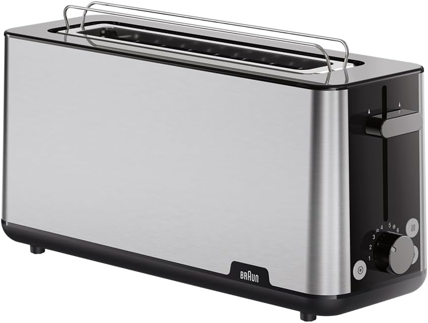 Braun Toaster PurShine HT 1610 BK, 25cm Brot Schlitz, 8 Bräunungsgrade, Aufwärm- & Auftaufunktion, B