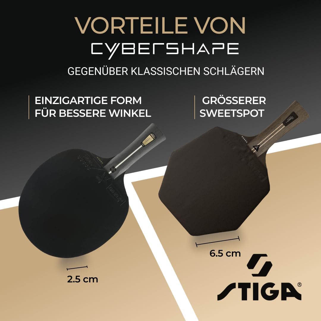 STIGA Pro Carbon+ Cybershape Tischtennisracket, 5-Sterne-Profi-Tischtennisschläger mit sechseckiger