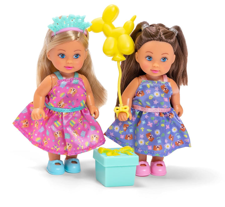 Simba Evi Love Birthday Party – Zwei Evi Puppen im Geburtstagskleid mit Haarreif, Ballon & Geschenkb