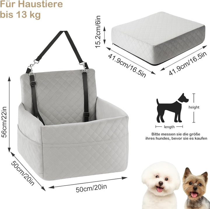 Hunde Autositz für kleine &amp; mittelgrosse bis 25kg mit Sicherheitsleine &amp; Aufbewahrungstaschen abnehm