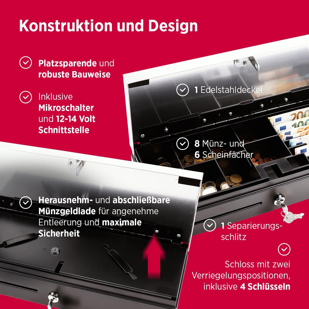 Olympia HS 170S Kassenschublade | Geldkassette abschliessbar mit Schlitz | RJ12-kompatibel | 8 Münz-