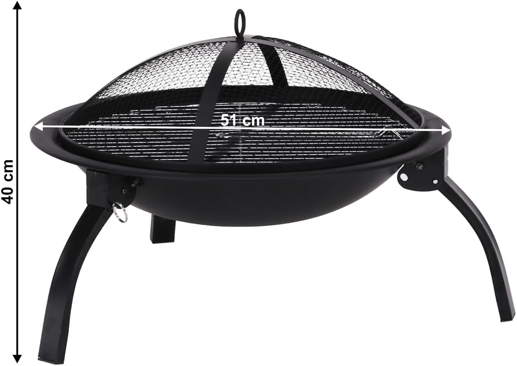 KONDELA Tragbare Feuerschale mit Grillrost und Funkenschutz | Feuerstelle für den Garten | 51 x 51 x
