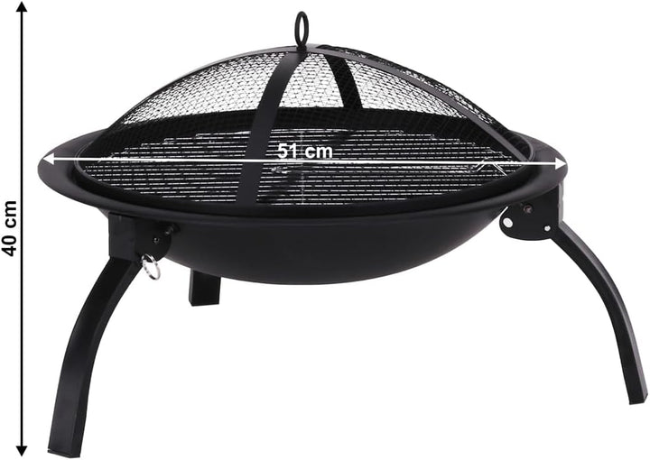 KONDELA Tragbare Feuerschale mit Grillrost und Funkenschutz | Feuerstelle für den Garten | 51 x 51 x