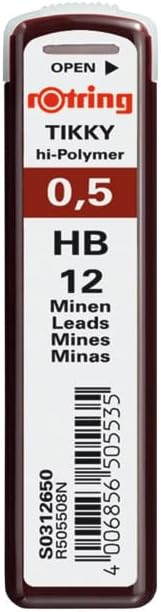 rOtring Rapid Pro Rapid Pro Bleistift, 0,5 mm, Schwarz, Set Tikky Hi-Polymer-Minen, 0,5 mm, HB und R