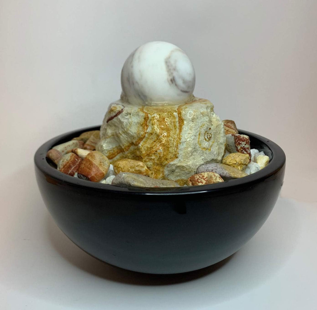 Zimmerbrunnen Kugelbrunnen Wien in Keramikschale d: 22 cm (Schalenfarbe: Schwarz)