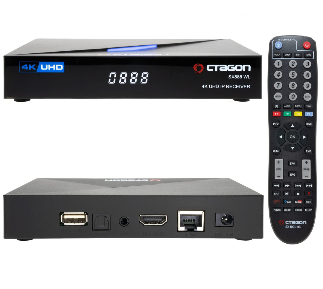 OCTAGON SX888 WL V2 (Version 2) 4K UHD E2 Linux Smart TV Receiver, Multiboot SW: Define OS + E2 Linu