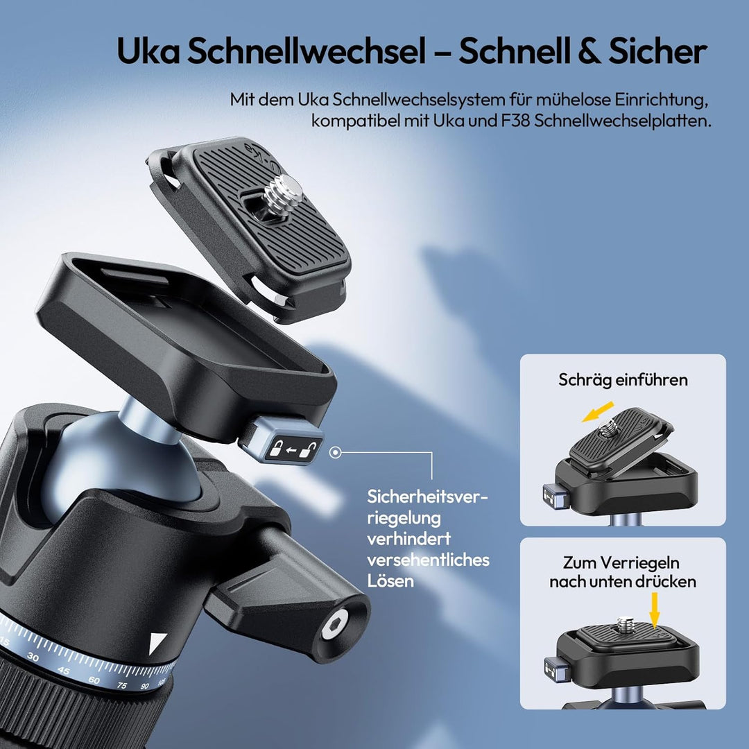 ULANZI MT93 Universelles 1/4'' Kamera Stativ Lichtstativ [Automatisch Ausklappend] 160cm Alu, Uka Sc