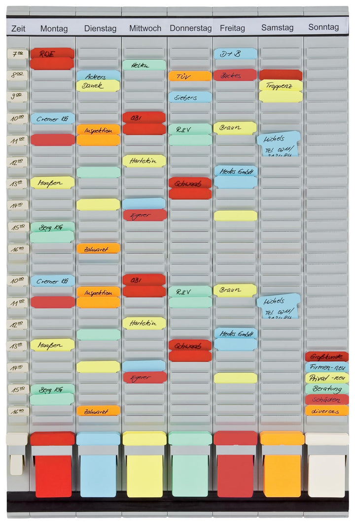 FRANKEN T-Kartentafel 7-Tage Wochenplaner, 47,4 x 78 cm, 7 Träger + 1 Index, 35 Schlitze, PV-SET3 7