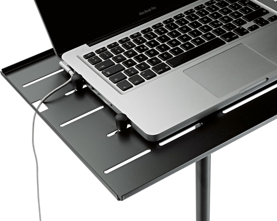 K&M 12185 Laptop-Ständer Schwarz, Stahl - Notebook-Ablage - Dreifuss und Platte klappbar - für Bühne