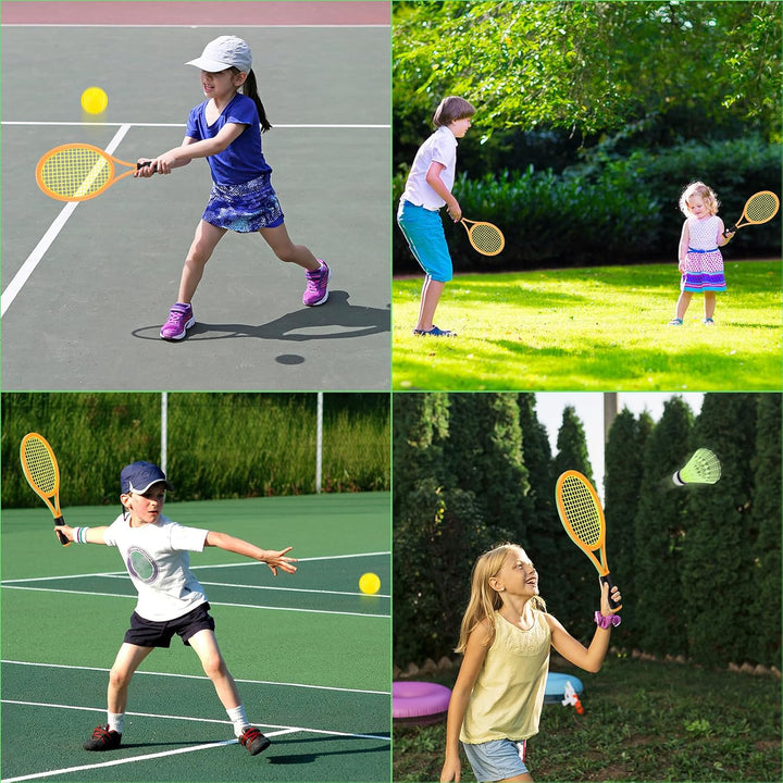 Tennisschläger Kinder, 2 in 1 Badminton Tennis Schläger Set mit 2 Trainingsbälle und 6 Badminton, Ba