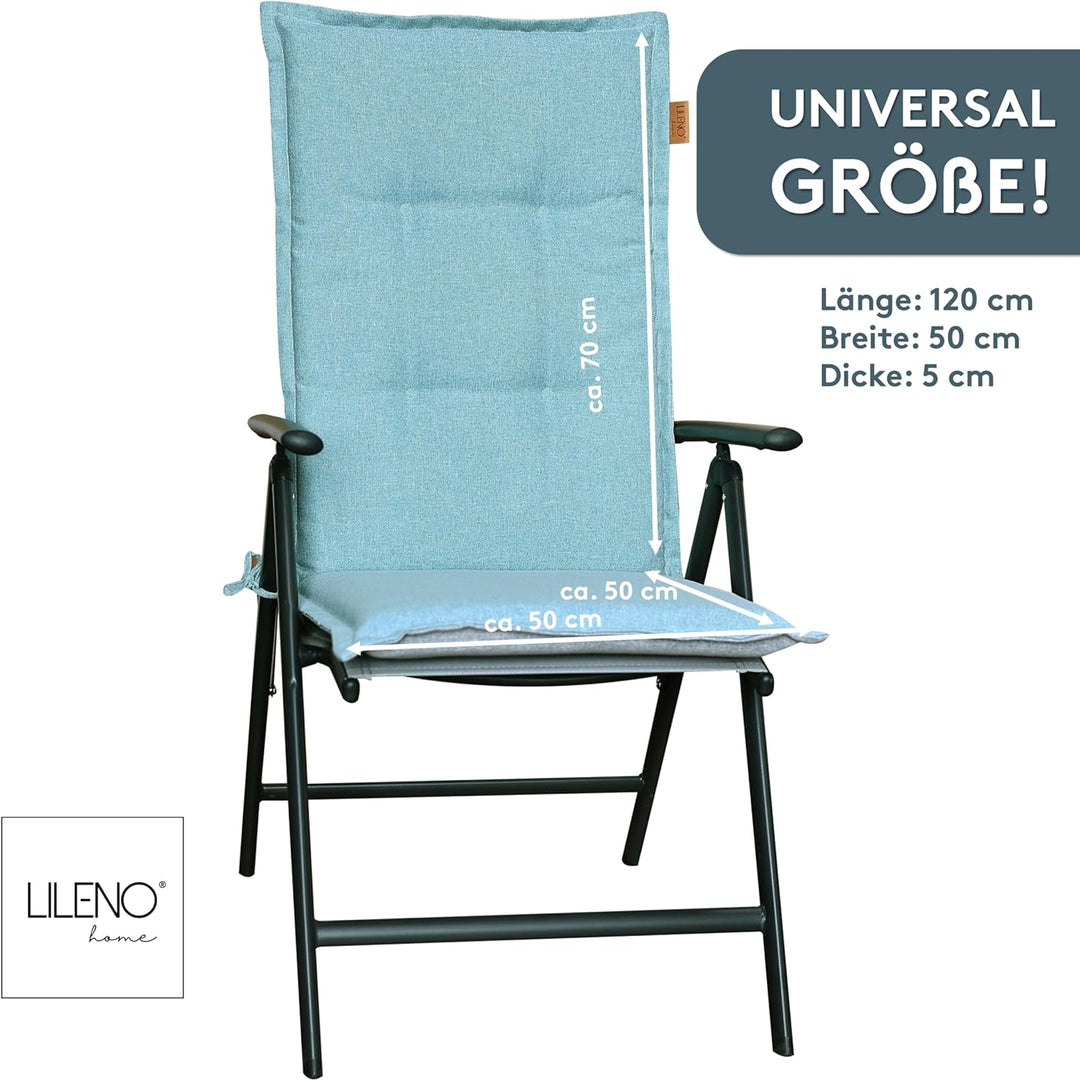 LILENO HOME Gartenstuhl Auflagen [2er Set - Hochlehner] in Grün - Bequeme Liegen als Sitzauflagen fü