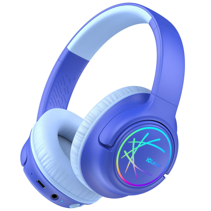 iClever Bluetooth Kopfhörer Kinder mit LED-Leuchten, 74/85dBA Lautstärkebegrenzung, 43 Stunden Spiel