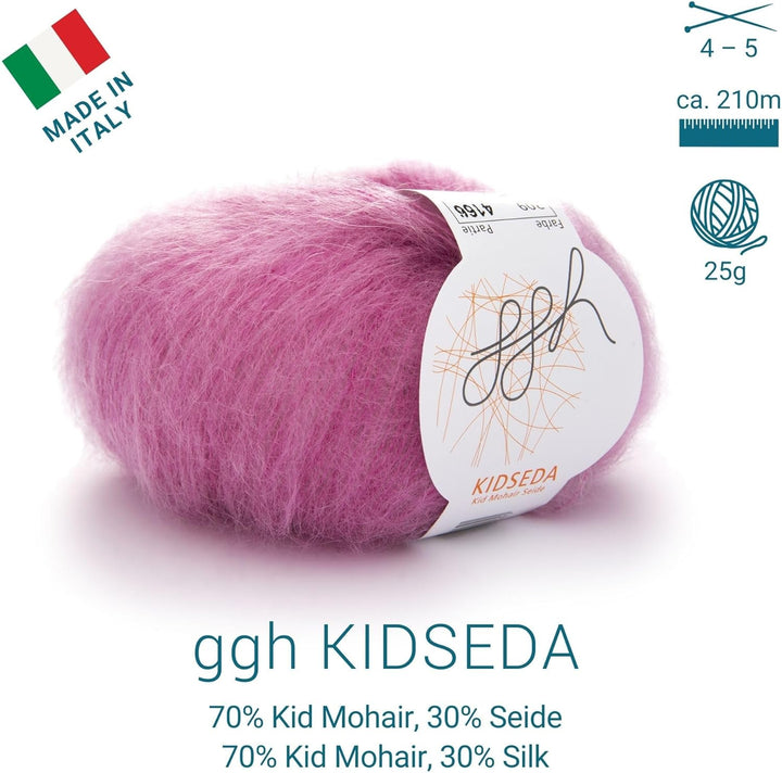 ggh Kidseda Box - 6 Knäuel - Mohairwolle mit Seide zum Stricken - Farbe 209 - Rosameliert, 209 - Ros