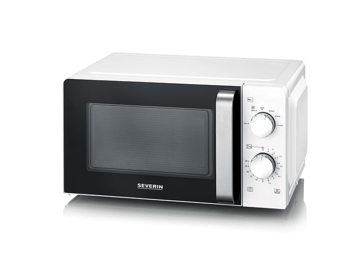 SEVERIN Mikrowelle zum Auftauen und Erwärmen, Analoge Mikrowelle mit Drehteller für gleichmässige Wä