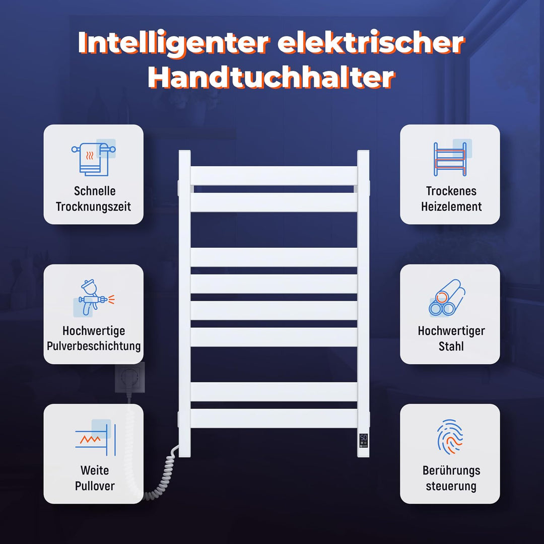 Elektrischer Handtuchhalter - Zeitloses Weiss, Elektrischer Handtuchheizkörper mit Thermostat, Kratz