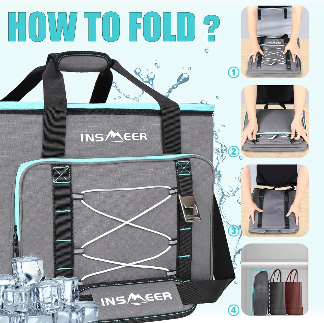 INSMEER Kühltasche Gross 48L/55L, 55/80 Cans Kühltasche Faltbar Isolierte Tasche, Auslaufsicher zusa