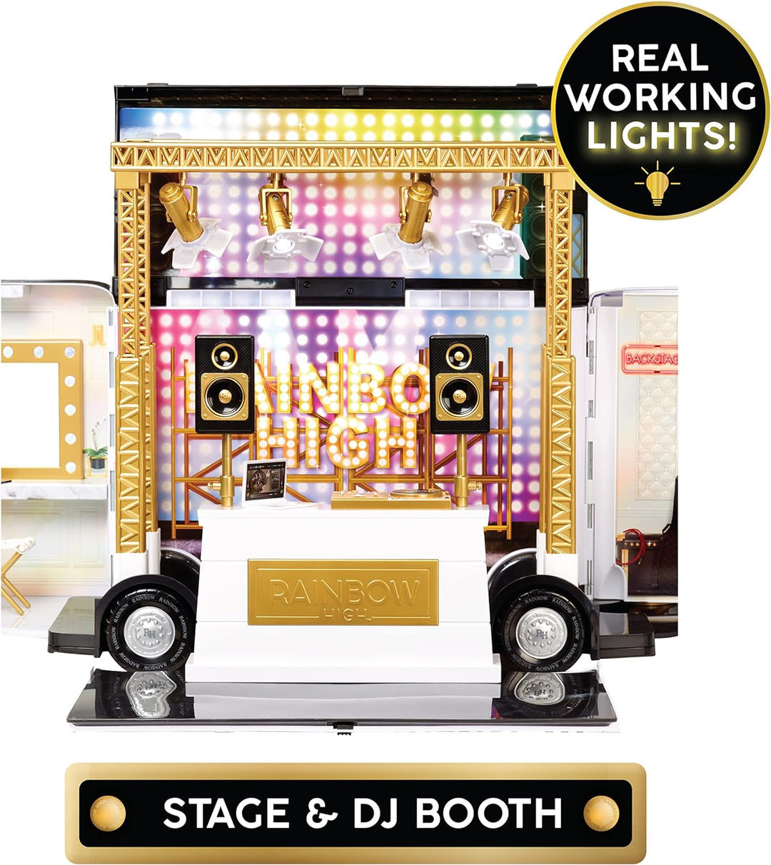 Rainbow High Rainbow Vision World Tour Bus & Bühne - 4-in-1-Deluxe-Spielset mit Lichtern — Inklusive