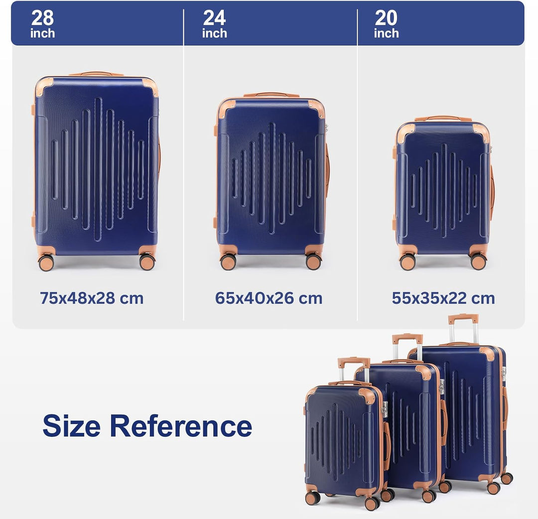 LEADZM Kofferset 3 teilig, Reisekoffer Set mit Eckenschutz, Koffer Set Hartschalen-Trolley aus ABS m