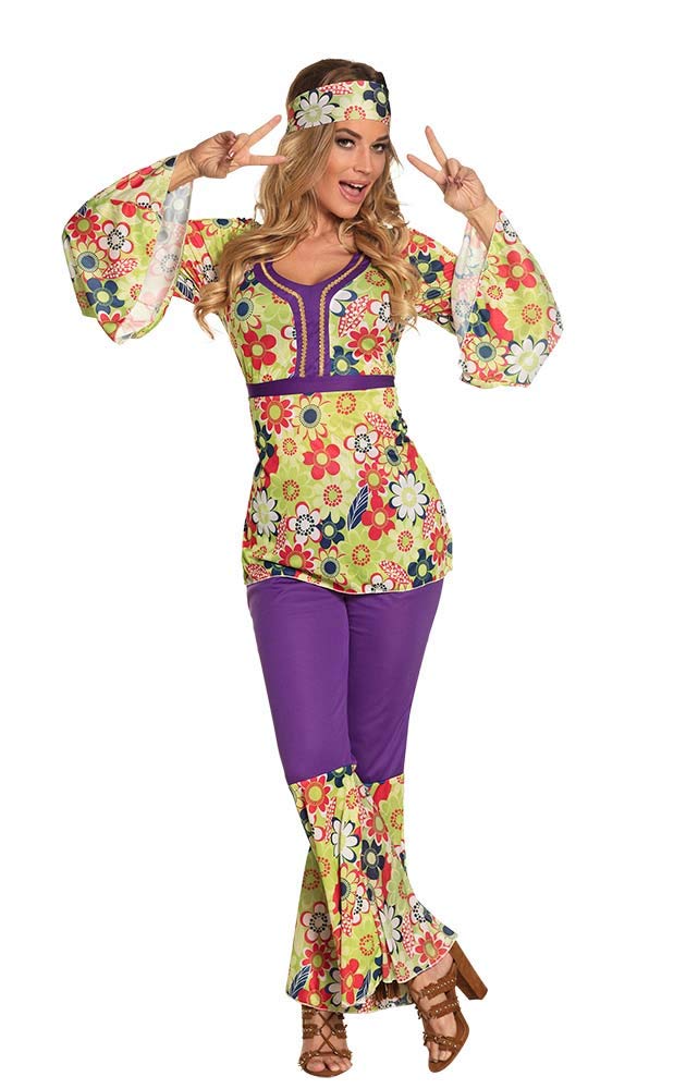 Boland - Erwachsenen-Kostüm Hippie Lady, verschiedene Grössen, Stirnband, Oberteil und Hose, Flower