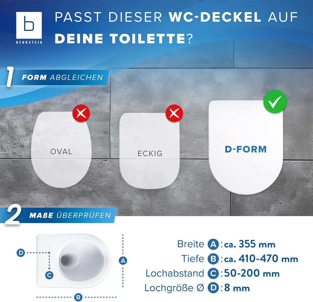 Benkstein® Premium Toilettendeckel antibakteriell D-Form weiss Klodeckel mit Quick-Release-Funktion