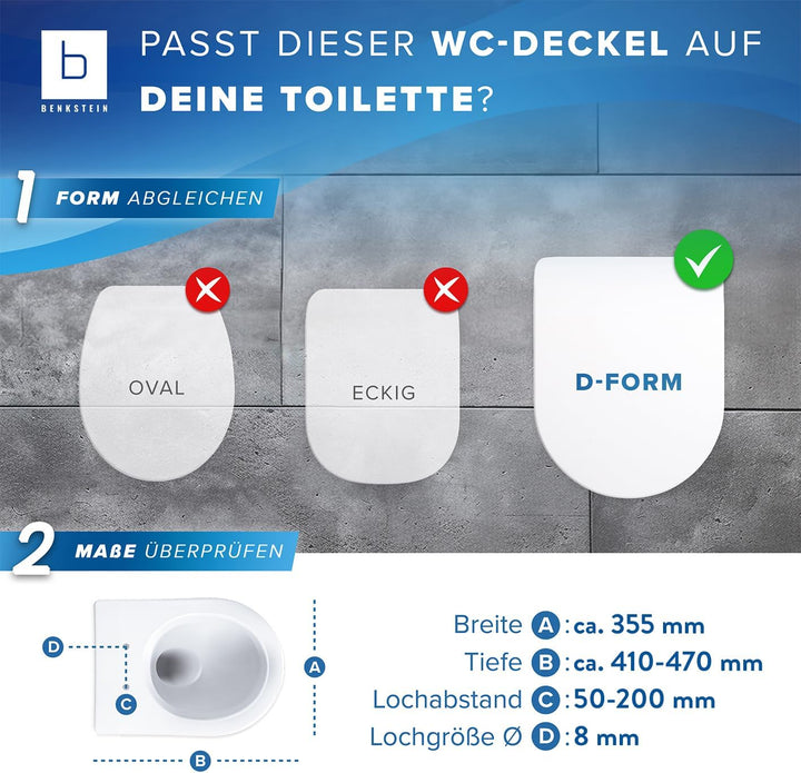 Benkstein® Premium Toilettendeckel antibakteriell D-Form weiss Klodeckel mit Quick-Release-Funktion