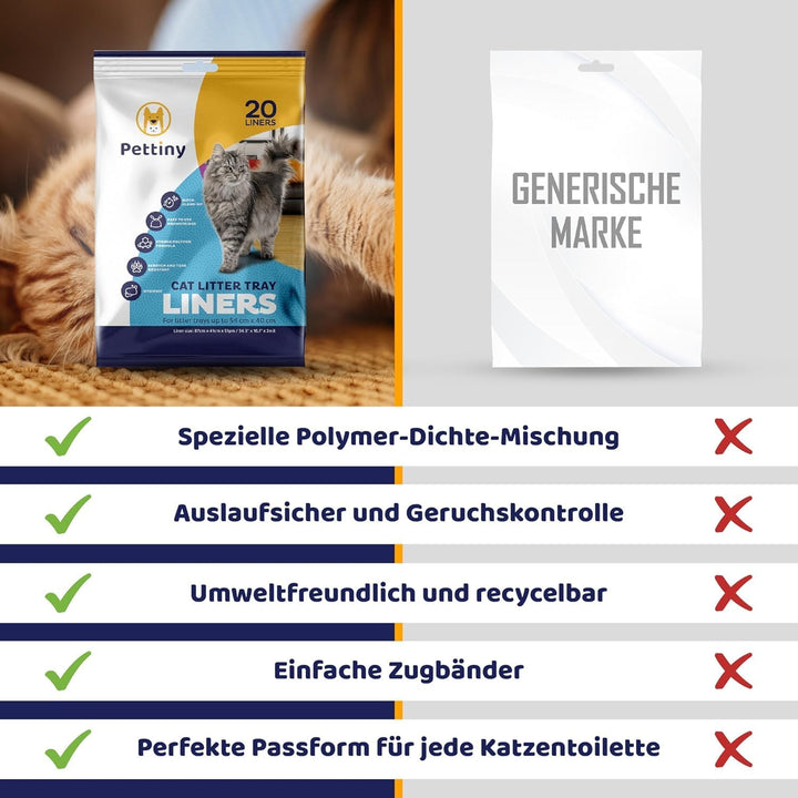 20 Katzentoilettenbeutel mit Zugbändern Kratzfeste Tüten für mittel und gross Katzenklo Original, Or