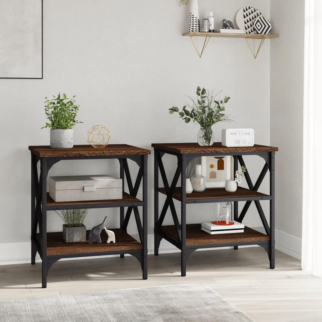 Tidyard 2 STK. Beistelltisch Couchtisch Wohnzimmertisch Sofatisch Coffee Table Braune Eiche 40x42x50