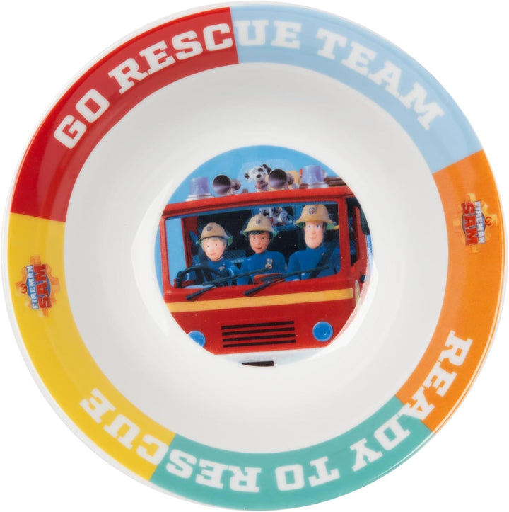 Feuerwehrmann Sam Frühstücksset für Kinder - Geschirr Set 3-teilig Teller, Schale & Tasse aus Porzel