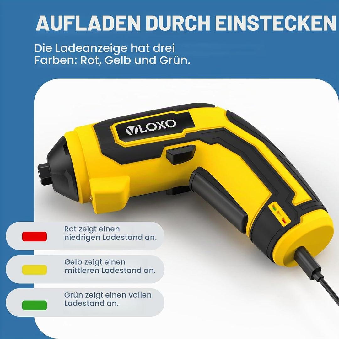 VLOXO 4 in 1 Akkuschrauber 7.0Nm 4V Kabelloser Schraubendreher mit LED-Licht inkl. Winkel-/Drehmomen