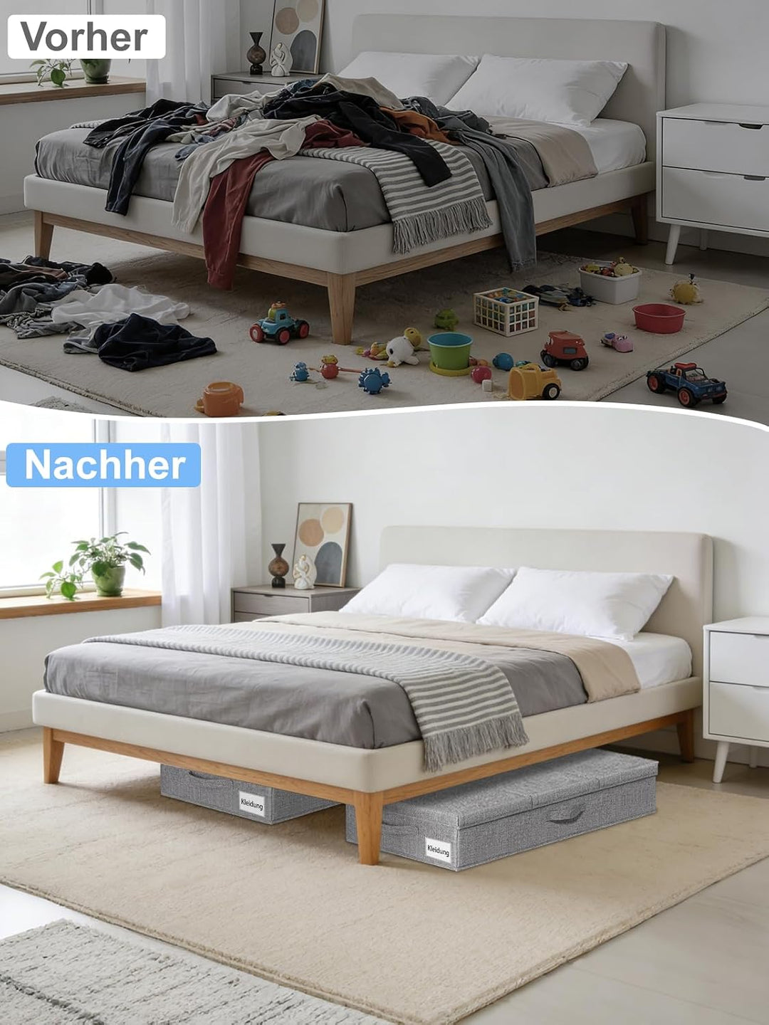 JUPELI 2 Stück Faltbarer Unterbettkommode mit Deckel, Unterbett-Aufbewahrungstasche Kleideraufbewahr