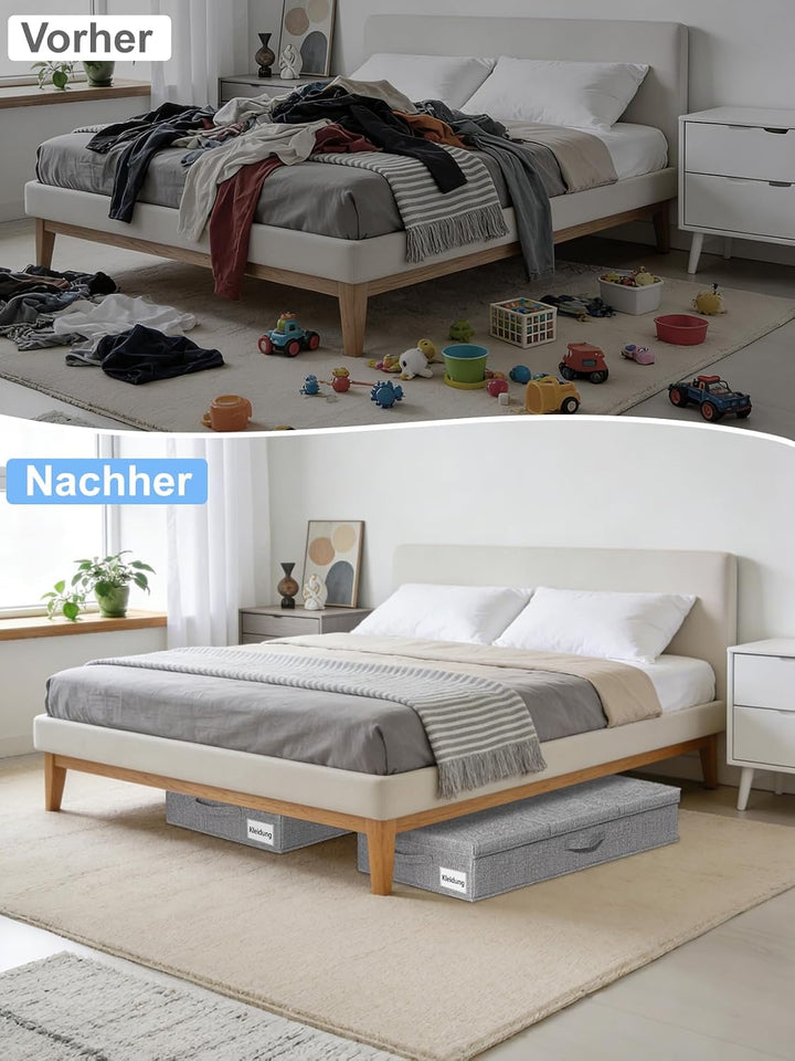 JUPELI 2 Stück Faltbarer Unterbettkommode mit Deckel, Unterbett-Aufbewahrungstasche Kleideraufbewahr