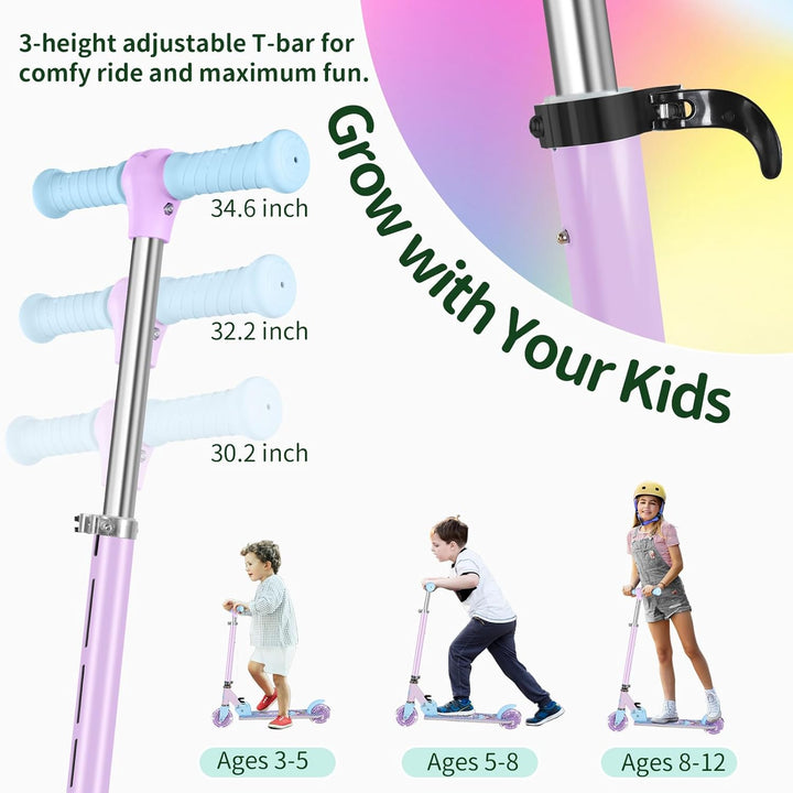 BELEEV V2 Roller Kinder Scooter 6 Jahre, Upgrade mit LED Leuchtenden Rädern, Lenksäule und Deck, Höh