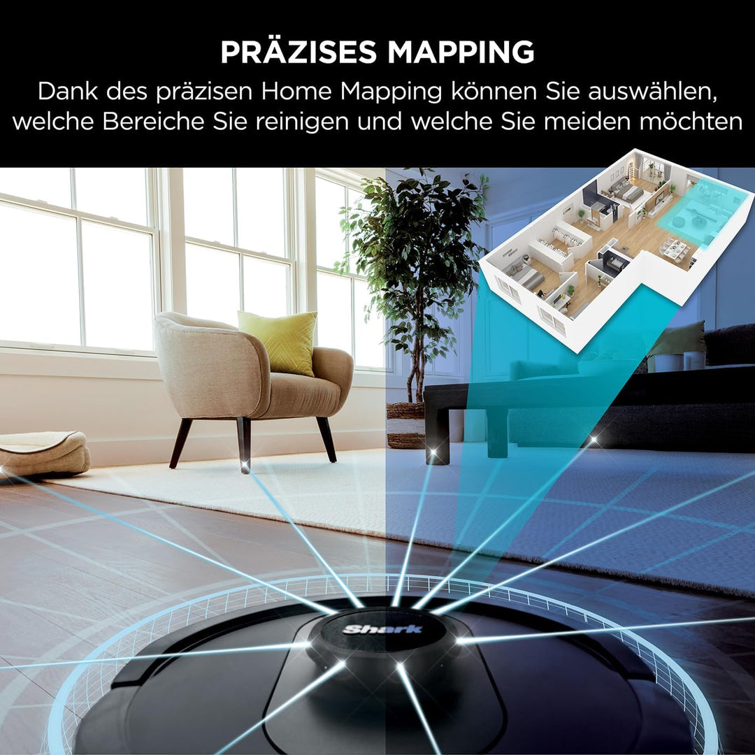Shark AI 360 Saugroboter, selbstentleerender Staubsauger-Roboter, geeignet für alle Teppiche und Har