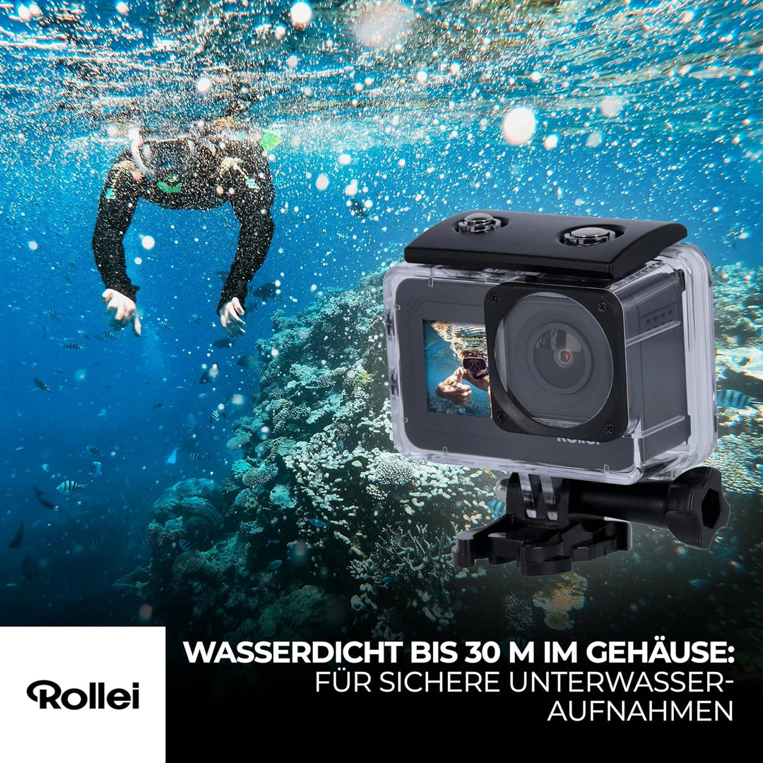 Rollei Actioncam D6Pro - 5K-Video, 2,2" IPS-Touchscreen, Wasserdichtes Gehäuse bis zu 30 m, 6-Achsen