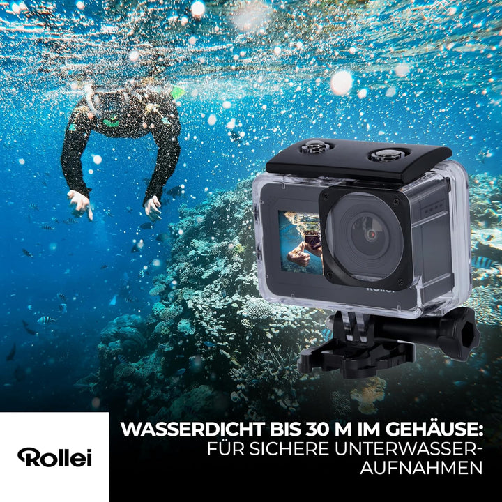 Rollei Actioncam D6Pro - 5K-Video, 2,2" IPS-Touchscreen, Wasserdichtes Gehäuse bis zu 30 m, 6-Achsen