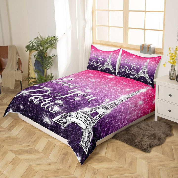 Paris Bettbezug, 220 x 240 cm, Bettwäsche-Set Eiffelturm für Kinder, Bettwäsche Sternenhimmel, für J