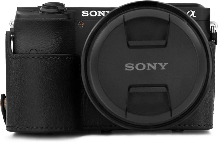 MegaGear MG1804 Ever Ready Kameratasche aus Leder, kompatibel mit Sony Alpha A6600 (18-135 mm), Schw