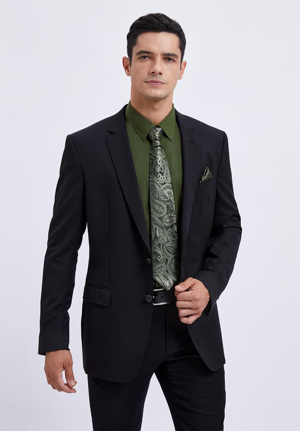 HISDERN Herren Hemd Langarm Einfarbige Hemden mit Krawatte und Taschentuch Formelle Businesshemd Hoc